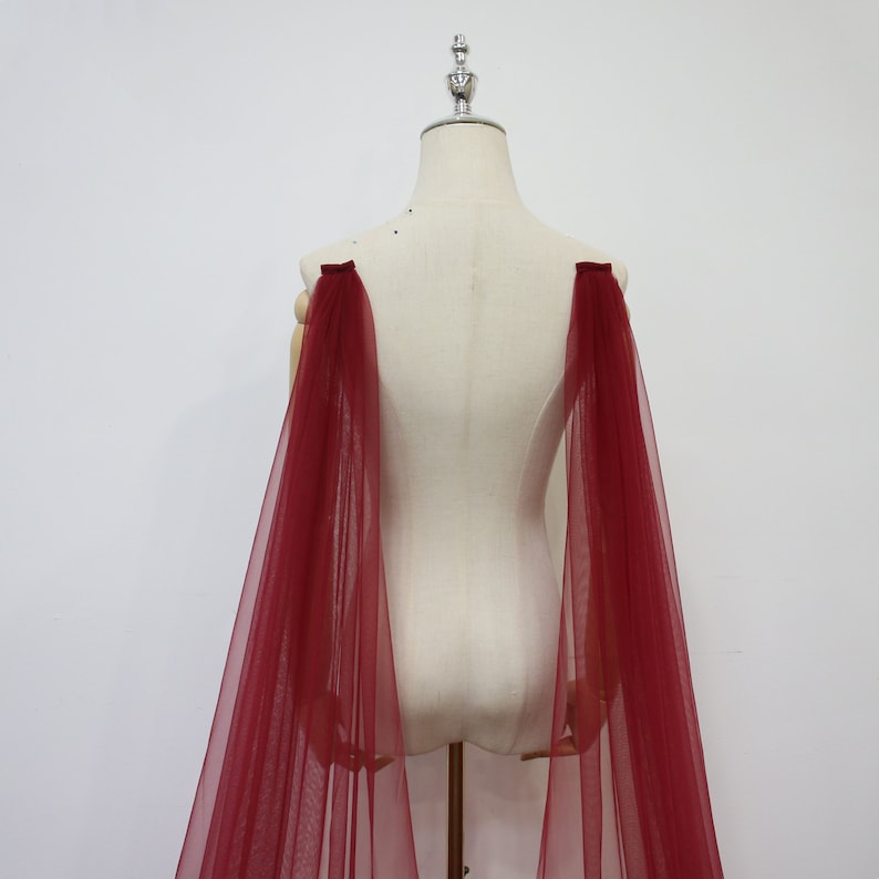 Detachable Burgundy Tulle Bridal Wings, 121 Colors Shoulder Wing, Minimalist Wedding Cape, Wine Red Wedding Wing, Beach Bridal Cape Veil
