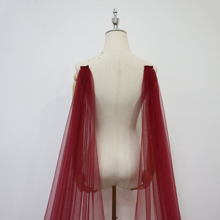 Detachable Burgundy Tulle Bridal Wings, 121 Colors Shoulder Wing, Minimalist Wedding Cape, Wine Red Wedding Wing, Beach Bridal Cape Veil