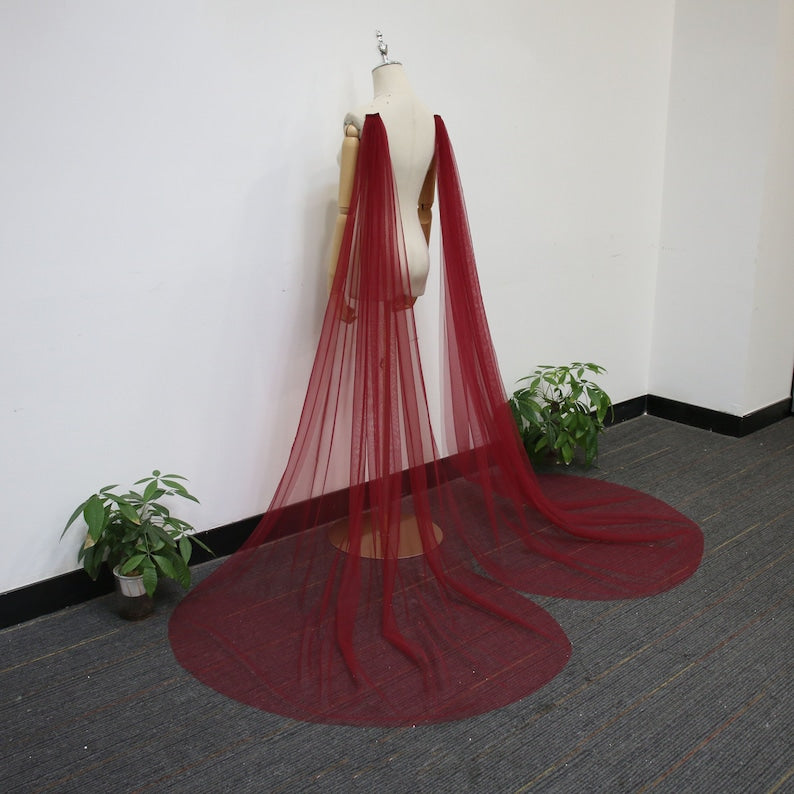 Detachable Burgundy Tulle Bridal Wings, 121 Colors Shoulder Wing, Minimalist Wedding Cape, Wine Red Wedding Wing, Beach Bridal Cape Veil