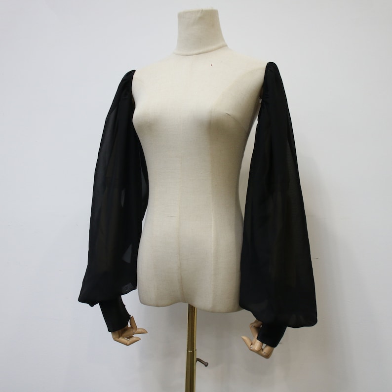 Long Black Chiffon Sleeves for Wedding Dress, Detachable Satin Cuff Button Sleeves, Fairy Bridal Sleeves, Removable Sleeve, Bridal Accessory