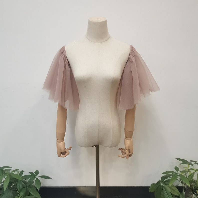 Detachable Rose Pink Tulle Sleeve, Short off Shoulder Wedding Sleeve, Removable Dress Sleeves, Tulle Bridal Sleeves, Custom Bridal Accessory