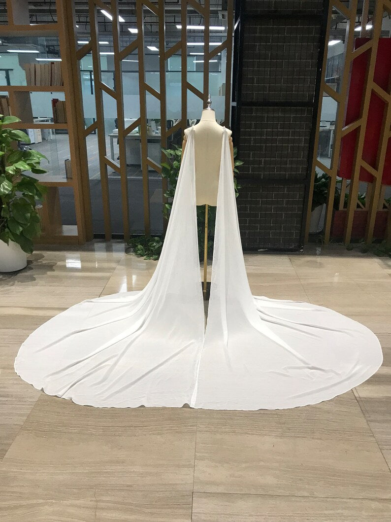 Chiffon 2 Pieces Bridal Cape, Fairy Butterfly Pins Cape, Custom Wedding Cape, Cathedral Length Bridal  Cape with Butterfly