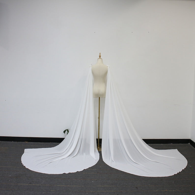 Detachable Ivory Chiffon Bridal Wings, Butterfly Wedding Shoulder Wing, Minimalist Wedding Cape, Long Elegant Wedding Wing, Beach Cape Veil