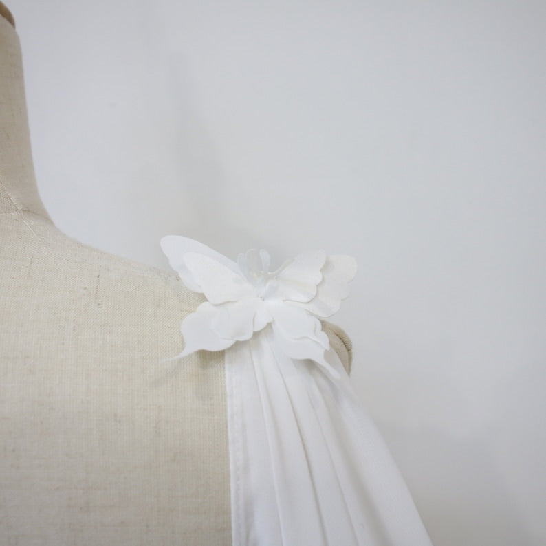 Detachable Ivory Chiffon Bridal Wings, Butterfly Wedding Shoulder Wing, Minimalist Wedding Cape, Long Elegant Wedding Wing, Beach Cape Veil