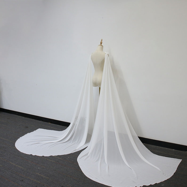 Detachable Ivory Chiffon Bridal Wings, Butterfly Wedding Shoulder Wing, Minimalist Wedding Cape, Long Elegant Wedding Wing, Beach Cape Veil